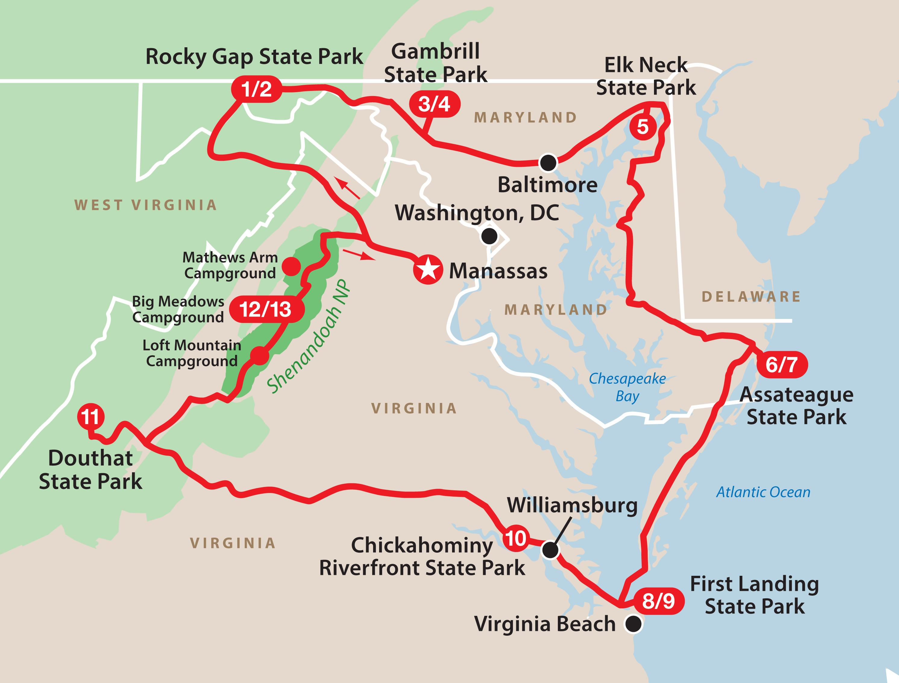 Mapa ruta Capital Region USA